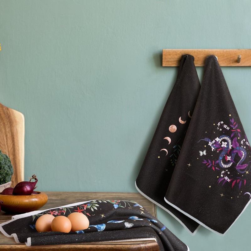 Preboun 6 Pcs Witchy Kitchen Towels Boho Gothic Dish Towels