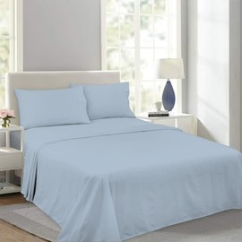 Thread Linen 100% Egyptian Cotton 1000 TC Sheet Set 4-Piece Luxury Bedding Soft Sateen 18" Deep Pocket Cooling Sheets for Home & Hotel - 1 Flat Sheet, 1 Fitted Sheet & 2 Pillowcases Queen (Light Blue)