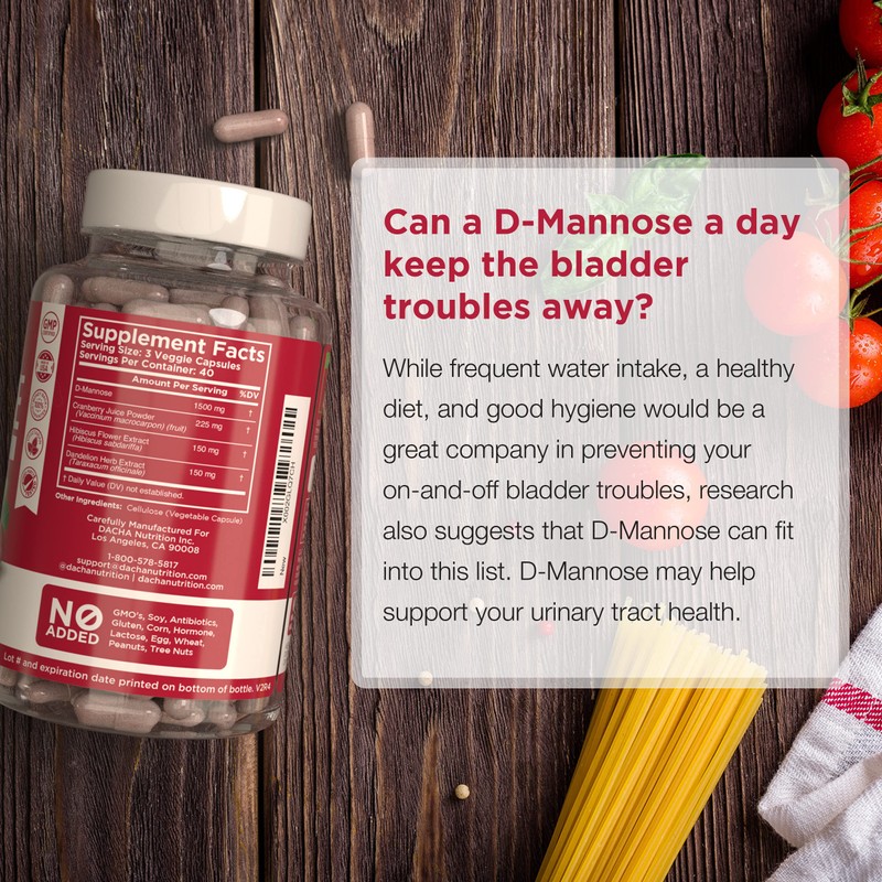 Natural D-Mannose Capsules 4-in-1 Formula - 120 CAPS, 1500 MG