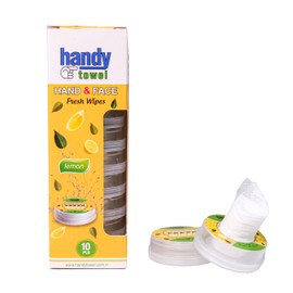 Handy Towel Scented Wipes, 10 Pack of Travel Size Wet Towelettes, Alcohol-Free, Convenient, Eco-Friendly, Refreshing, Fits in Gym Bag, Purse, Pocket, Luggage (4.5 ml, Lemon)