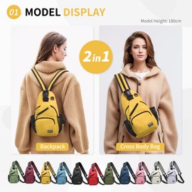 SUIKIHUM Convertible Sling Bag Crossbody Backpack, 11-Inch Pads Bags with Headphone Jack Shoulder Bag Casual Pack for Women Men Hiking Travel Cycling (Yellow)