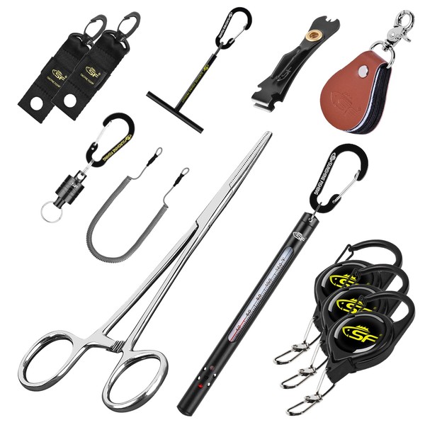 SF Fly Fishing Tools Kit Fishing Knot Tool and Line Clipper, Zinger Retractor, Hook Remover Forceps