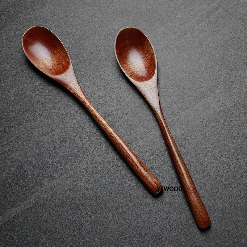 YFWOOD 2 Pcs Spoons Set 22.5cm Natural Wood Lacquered Soup