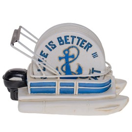 Pine Ridge Life is Better on a Boat Coasters for Drinks with Pontoon Boat Holder Design - Lake Life Gifts, Water Absorbent Coaster Set of 5 with Rubber Pads