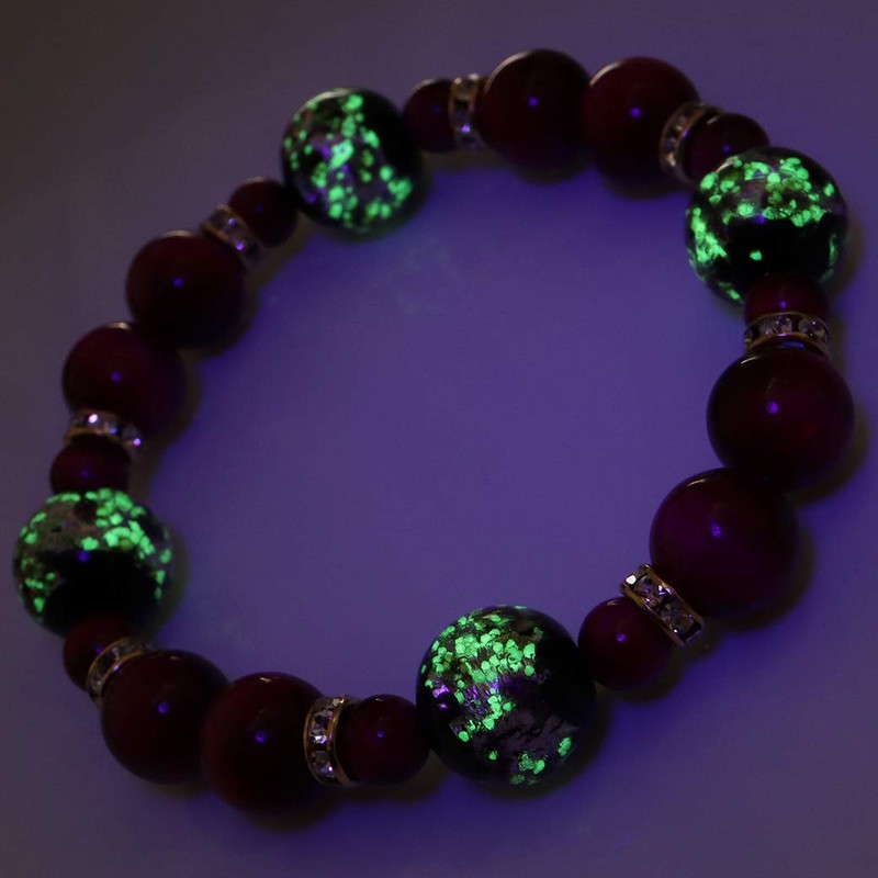 Gold Stone Luminous Firefly Glass Pink Bracelet, Okinawa, Souvenir, Power