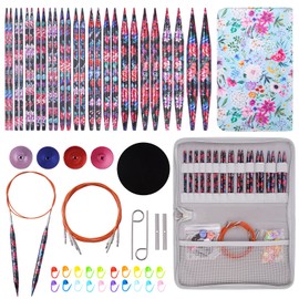 Mdoker Interchangebale Circular Knitting Needles Set 13 Pair Round Metal Knitting Needle Aluminum Circular Needle and Cables,Accessories,Case - Sizes US 2.5-15