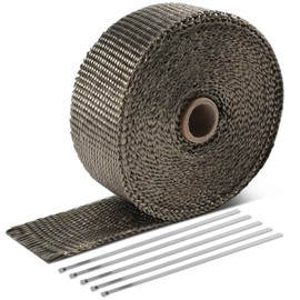 Auto Dynasty Exhaust Header Heat Wraps Roll with 5 Steel Ties, 2in x 30ft Fiberglass Heat Shield Tape for Motorcycle Car Exhausts Headers, Natural Titanium