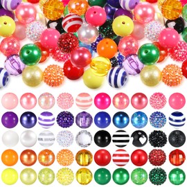Huquary 50 Pcs 20 mm Beads for Pens Bubblegum Beads Large Round Gumball Beads Acrylic Chunky Beads Rhinestone Beads Colored Resin Chunk Disco Ball Beads for Necklace Jewelry Making DIY Crafts Supplies