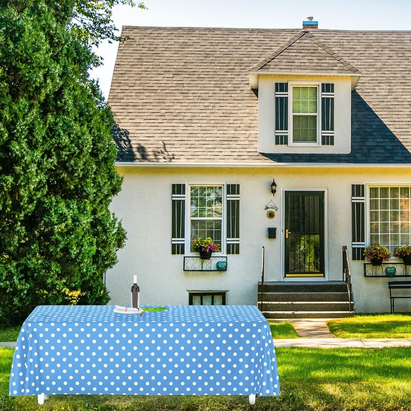 1 Piece Blue Polka Dot Tablecloth, Disposable Plastic Tablecloth, Waterproof,