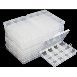 JESEP YONG 10 packs Plastic Organizer Box 12 Grids Clear Storage Container Jewelry Case with Fixed Dividers for Beads Art DIY Crafts Jewelry Fishing Tackles (10pcs 12 Grids Box)