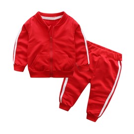 Infant Baby Boys Girls Zipper Tracksuit Long Sleeve Plain Sweatsuit Jacket + Pants 2PCS Coordinates Outfit Sports Wear (3-6 Months, Red)