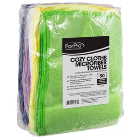 ForPro Cozy Cloths Microfiber Towels, Ultra-Soft and Absorbent Cleaning Cloths, Assorted Colors, 50-Count