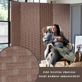 FDW Room Divider Wood Screen Wood Mesh Woven Design Room Screen Divider Folding Portable Partition Screen Screen Wood for Home Office (4 Panel, Brown)