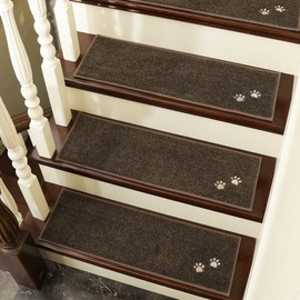 BEQHAUSE Stair Treads for Wooden Steps 28inX9in, Non Slip Carpet Stair Treads Indoor Stair Runners Machine Washable, Soft Stair Rugs Mat Surface Polyester TPE Backing, 4pcs, Brown