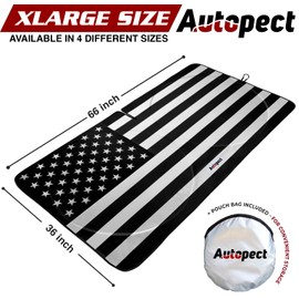 Autopect Windshield Sun Shade - American Flag Design, High-Resolution Sun Visor for Car, Truck, SUV with Mirror Cut-Out for Interior Sun Protection, Foldable Car Sun Shade (Black and White, X-Large)