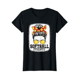 Cute Softball Mom Messy Bun Softball Player Women T-Shirt