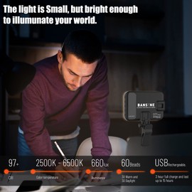 Selfie Light - BANSINE USB-Rechargeable LED Phone Light - Portable Photo Light with 97+ CRI, Up to 6500K Color Temperature for Selfie, Zoom Conference, Video, Makeup and Live Stream