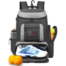 HAMBOLY Pickleball Bag for Men & Women, Large Pickleball Backpack with Shoes Compartment and Cooler, Fence Hook Design