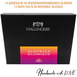 Hallingers Badesalz Klassiker - Pink - 8 Sorten Badesalz Geschenk-Set mit Totes Meer-Salzen, 8 Badesalze Set in Schraubläsern und Box (Set) - Ostergeschenke Osterkörbchen Ostereier & als Osterdeko | G