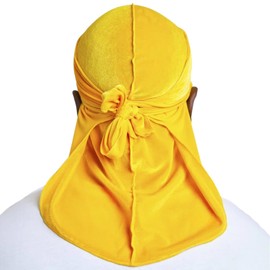 Essential Aura Premium Luxe Velvet Soft Silk Lining Durag/For Men & Women/For Long- Lasting Waves & Styles/Long Straps (Yellow)
