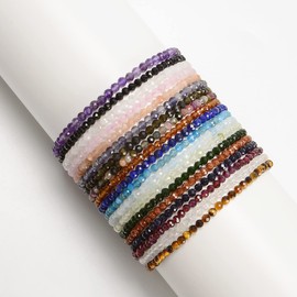 JM Design Aquamarine Faceted Round Beads Beaded Bracelet Size 2mm 7.5'' Length