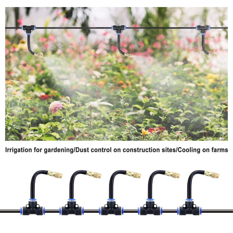 Mornajina 5Packs Brass Misting Nozzles Tee with 4inch Built in