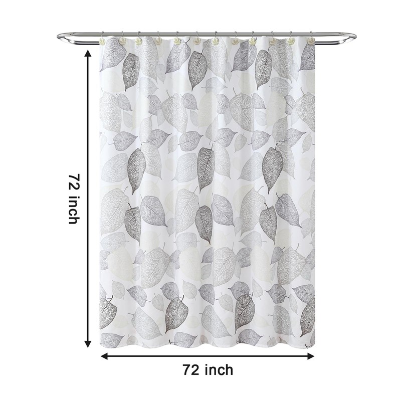GASIYU Grey Hollow Leaf Shower Curtain, Minimalist White Botanical Foliage