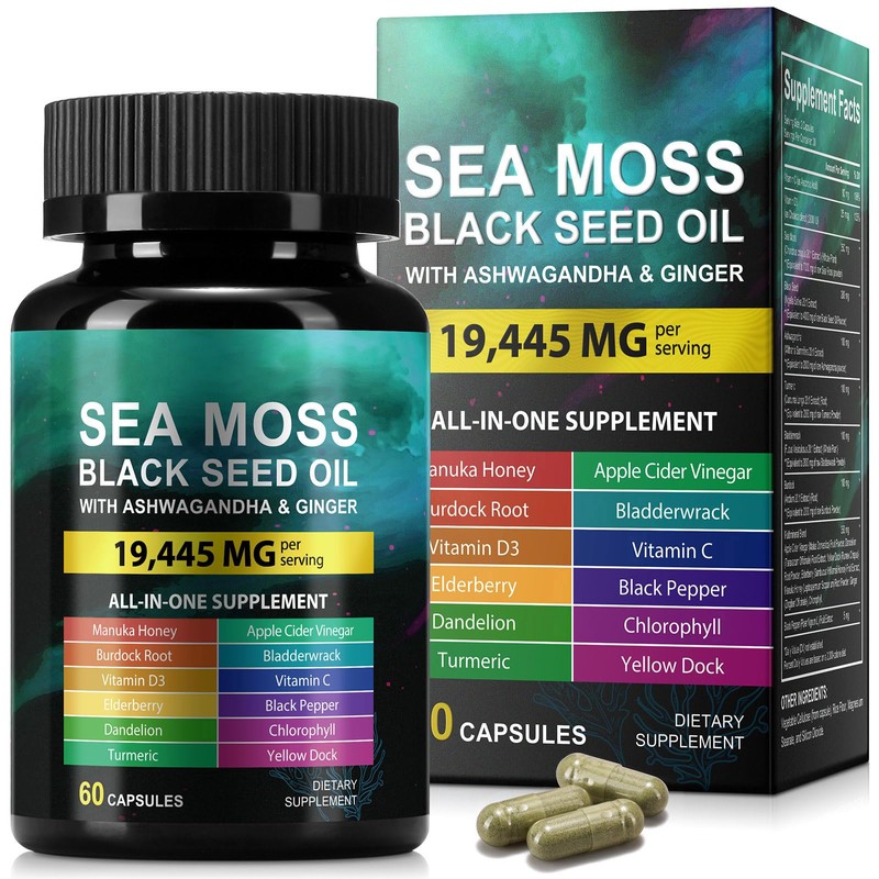 Sea Moss Black Seed Oil Ashwagandha Ginger, Sea Moss Capsule