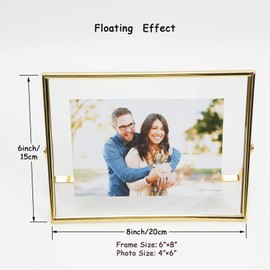 AhaGo Gold Floating Frame (6"x8", Horizontal), 2 Set, For Picture 5x7, 4x6, 3.5x5, Tabletop Shelf Photo Frames, Home or Office Decor, Classy For Valentine's Day, Birthday or Wedding
