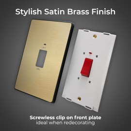 BG Electrical Large Cooker Control Switch Unit with LED Power Indicator, Double Plate, Double Pole, Screwless Front Plate, Evolve, Satin Brass, 45A, PCDSB72B