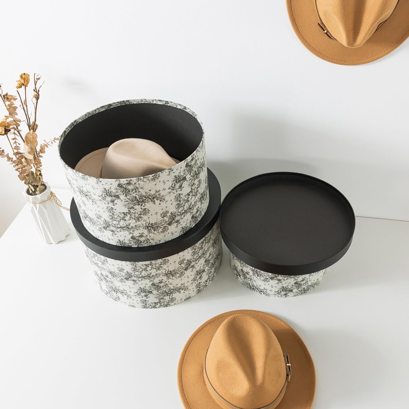 Soul & Lane Floral Hat Round Boxes with Lids, Set