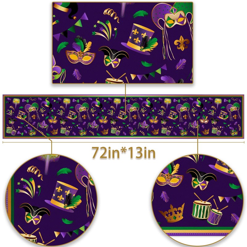 Pudodo Mardi Gras Table Runner Carnival Mask Fleur De Lis