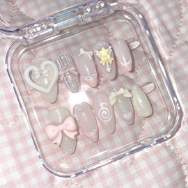 Pink Vanilla Ice Handmade Nail Tips - Long Oval / 핑크 바닐라 아이스 수제네일팁 - 롱오벌