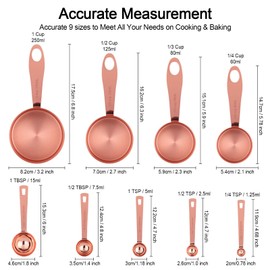 Cuteefun Measuring Cups and Measuring Spoons, 8 Pieces, Stainless Steel Handle with Metric and US Sizes, Golden Polished Surface, Cup Measuring Cup for Dry and Liquid Ingredients, for Baking and