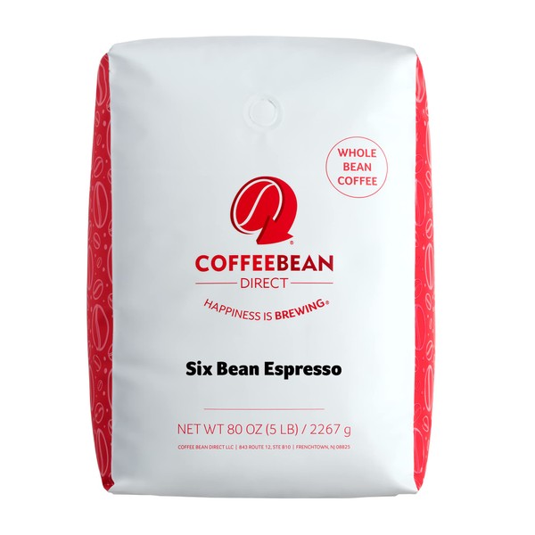 Coffee Bean Direct Six Bean Espresso, Whole Bean Coffee, 5-Pound Bag