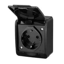 asvendo elektro Hermes Modern Surface-Mounted Series / Light Switch / Double Switch / Multiple Socket / IP44 Waterproof / Outdoor Use / Black (Single Socket)