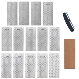 14 Pcs Diamond Sharpening Stone, with Angle Guide and Leather Strop, Knife Sharpener Stone Whetstone Honeycomb Surface Plate with Non-slip Base for Pocket Knives Scissors