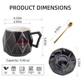 DELARLOCHEF Blue 9.46 Oz Ceramic Cup and Saucer Sets with Gold - Trimmed Spoon, Tailored for Enthusiasts of Tea and Coffee, Perfect for Special Occasions like Weddings, Anniversaries and More