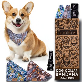Bobi x Kuki Cute Slide-On Dog Bandana - 2 Pack Bandanas Set with Collar - Durable, Interchangeable, Pet Accessories for Small Dogs - Perfect for Parties, Outdoor & Daily Wear (Dog Party Design, Small)
