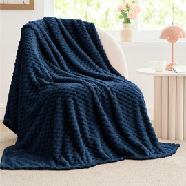 BEDELITE Fleece Throw Blanket for Couch & Bed - 3D Jacquard Decorative Navy Blanket, Super Soft and Cozy Warm Fuzzy Blanket All Seasons Suitable, 50x60Inches