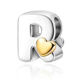 PARCOM S925 Sterling Silver Charms for Bracelets and Necklaces,Letter Charms A-Z for Bracelet Necklace with Golden Heart Initial Beads Pendant Jewelry Bracelets for Women Birthday Ceremony