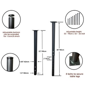 Jahof Adjustable Table Leg 22-36 inch (55-90cm), Metal Desk Leg Ø42/38 mm with Screws, Telescopic Leg for Tabletops, DIY Desk, RV, Home and Office (1pc, Black)