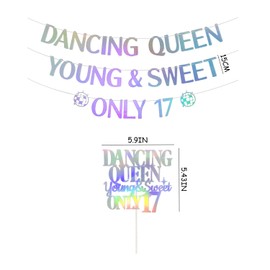 17-Year-Old Pull Flag And 1 Piece Of Card, Girls Birthday Party Decoration, Shiny Birthday Decoration, Party Scene Decoration