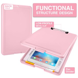 Sooez Clipboard with Storage, Plastic Storage Clipboard with Low Profile Clip, Heavy Duty Nursing Clipboards Foldable, Coaches Clipboard Case for Work Kids, Teacher Must Haves, Office School Supplies