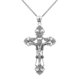 Claddagh Gold .925 Sterling Silver Floral Crucifix INRI Pendant Necklace - 20