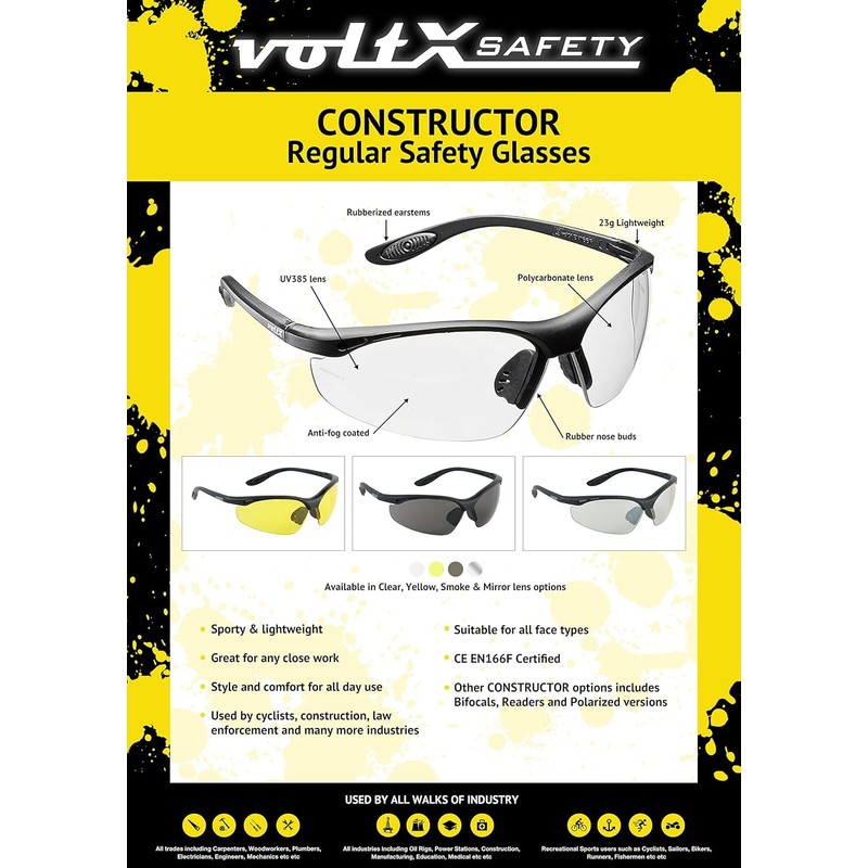voltX 3 x CONSTRUCTOR' SMOKE LENS REGULAR Safety Glasses/Cycling Sports