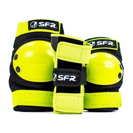 SFR Youth Ramp Triple Pad Set Knee Pads, Youth Unisex, Black/Lime (Multicolor), M