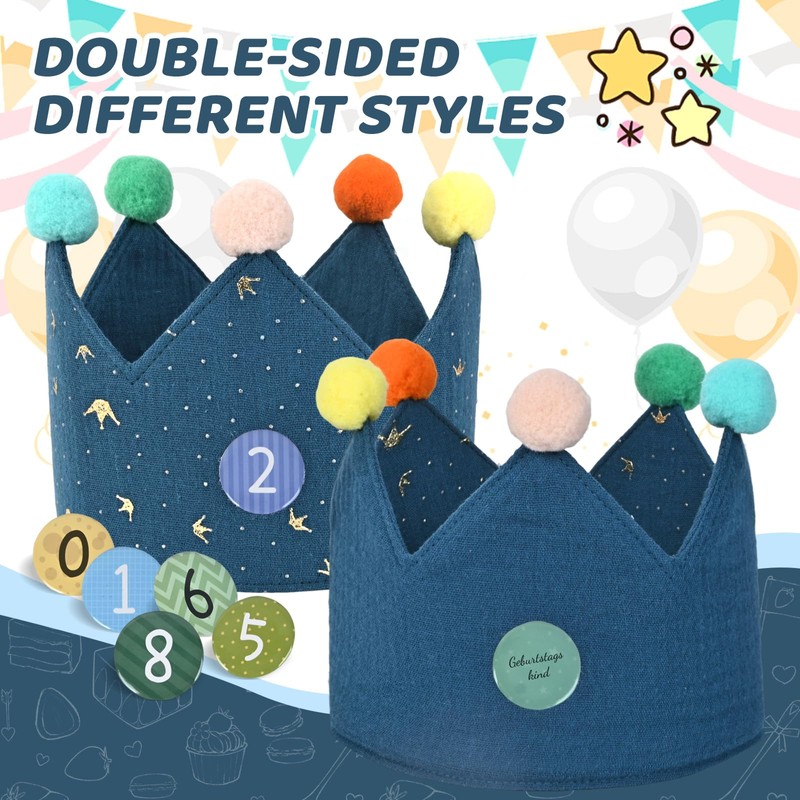 JIAWWAN Birthday Crown for Children, Birthday Crown Fabric Adjustable, Birthday