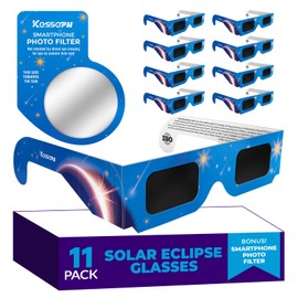 Kesseph Solar Eclipse Glasses Approved 2024, 11 Pack Solar Eclipse Observation Glasses CE And ISO Certified, Safe Shades For Direct Sun Solar Eclipse Viewing, Bonus Smartphone Photo Filter Lens