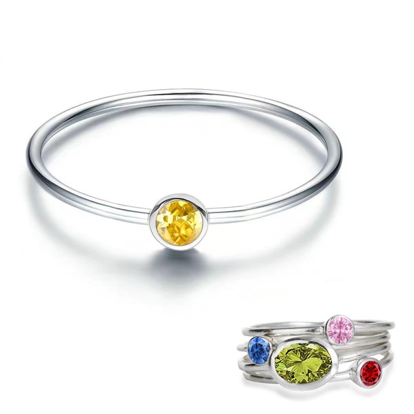 925 Sterling Silver Mother Daughter Birthstone Stackable Rings Set Mother
